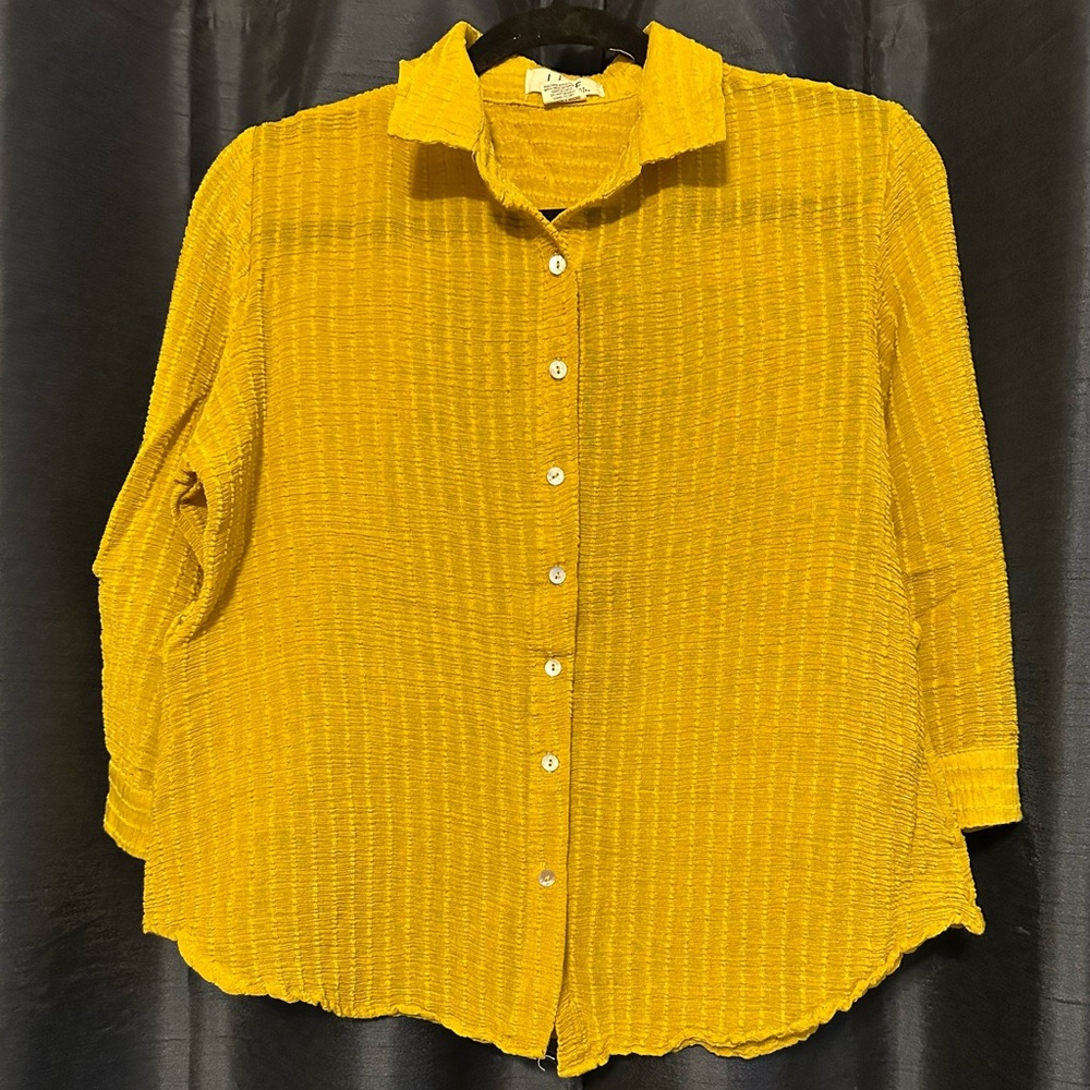 Yellow Textured Button-Up Women's Top